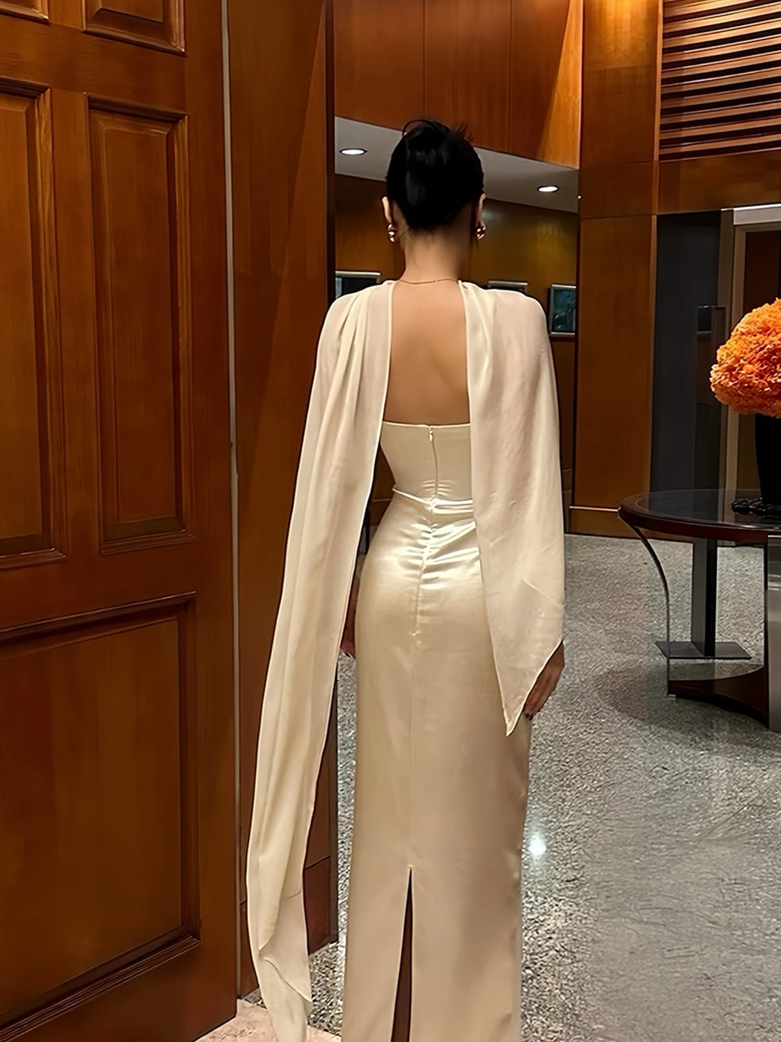 【dress】スカーフ付きオフショルダーロングドレス Q7794