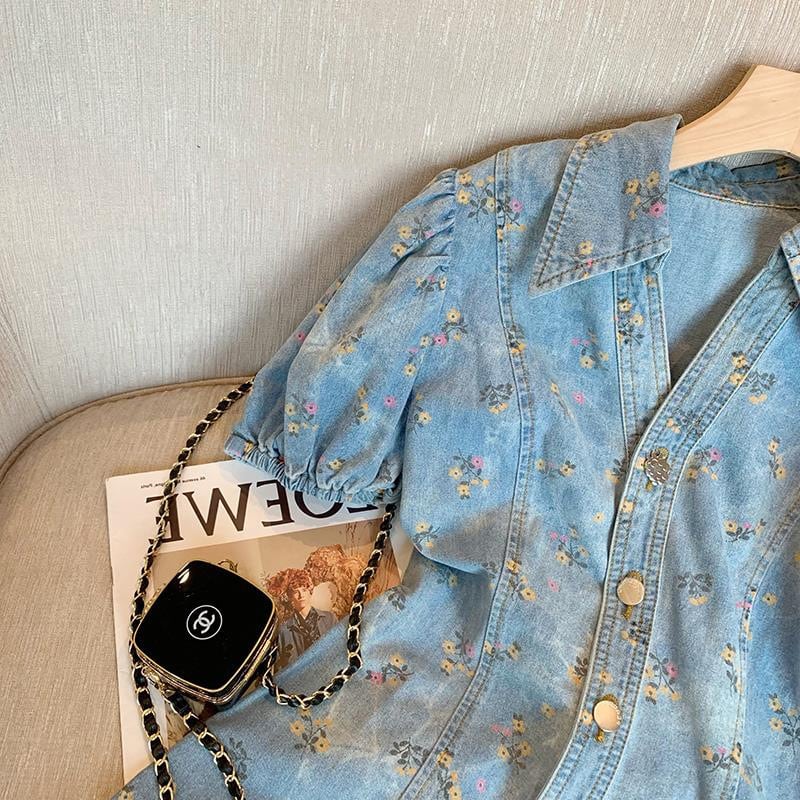 【dress】POLOネック花柄デニムワンピース G20664