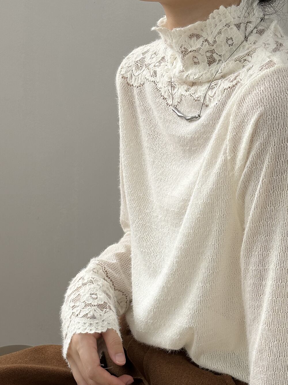 【tops】レースドッキングニットトップス　M28050