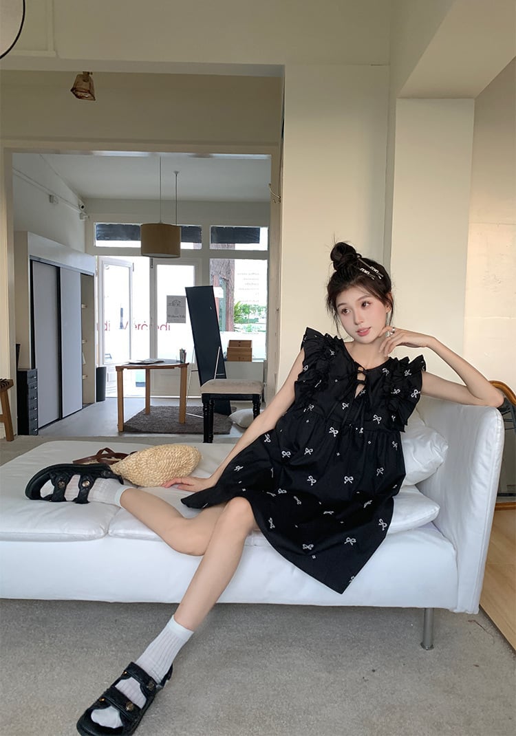 【dress】リボン刺繍ワンピース　M25039