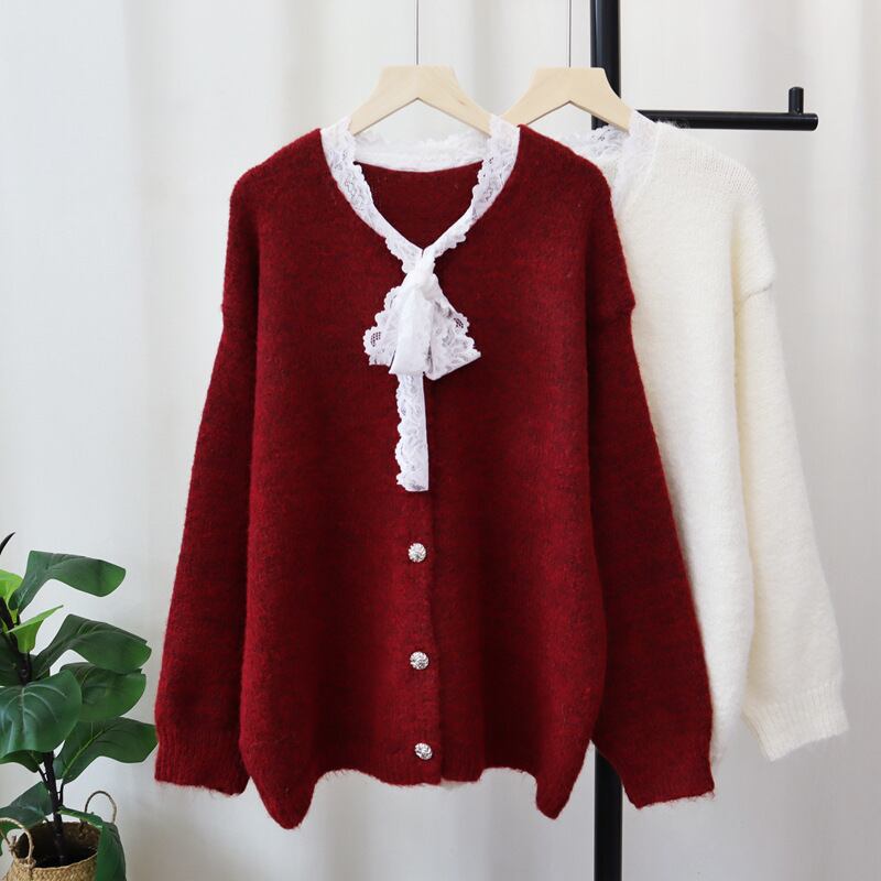 【outer】レース切り替えニットカーデ　M27325