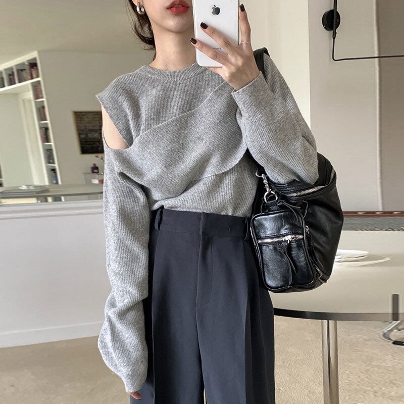【tops】オフショルダーニットトップス　M18695