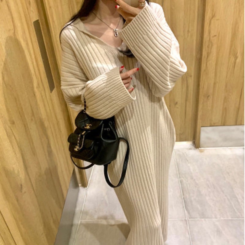 【dress】フード付きニットワンピース　M28089