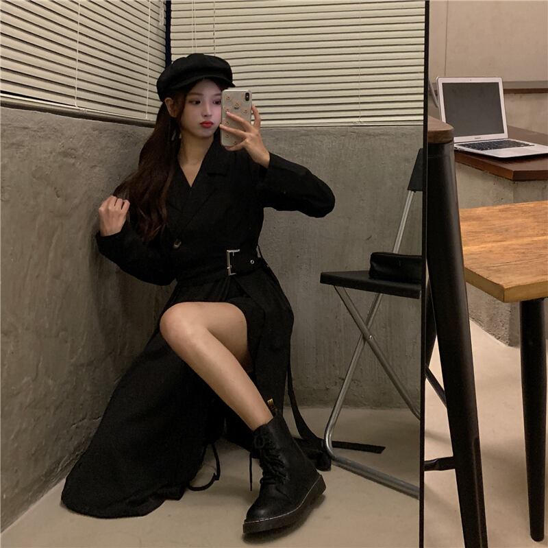 【dress】今季も大流行!気質満点長袖デザインスリットハイウエストワンピース G1758