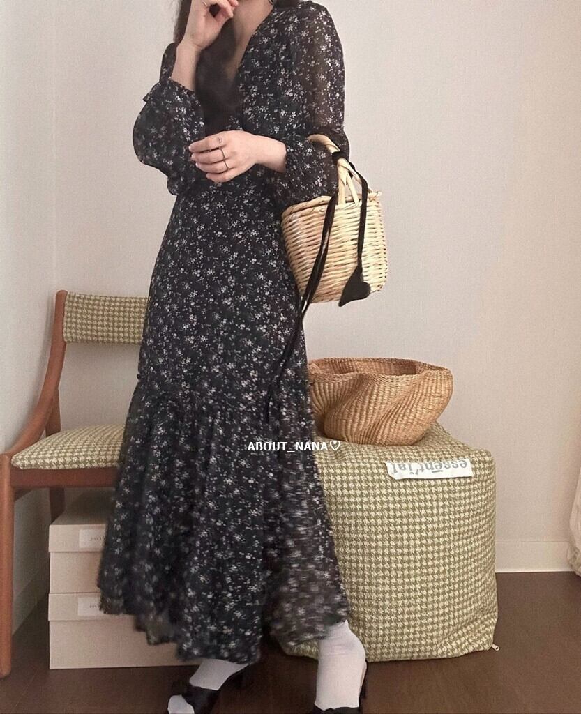 【dress】Vネックシフォン花柄ワンピース G20929