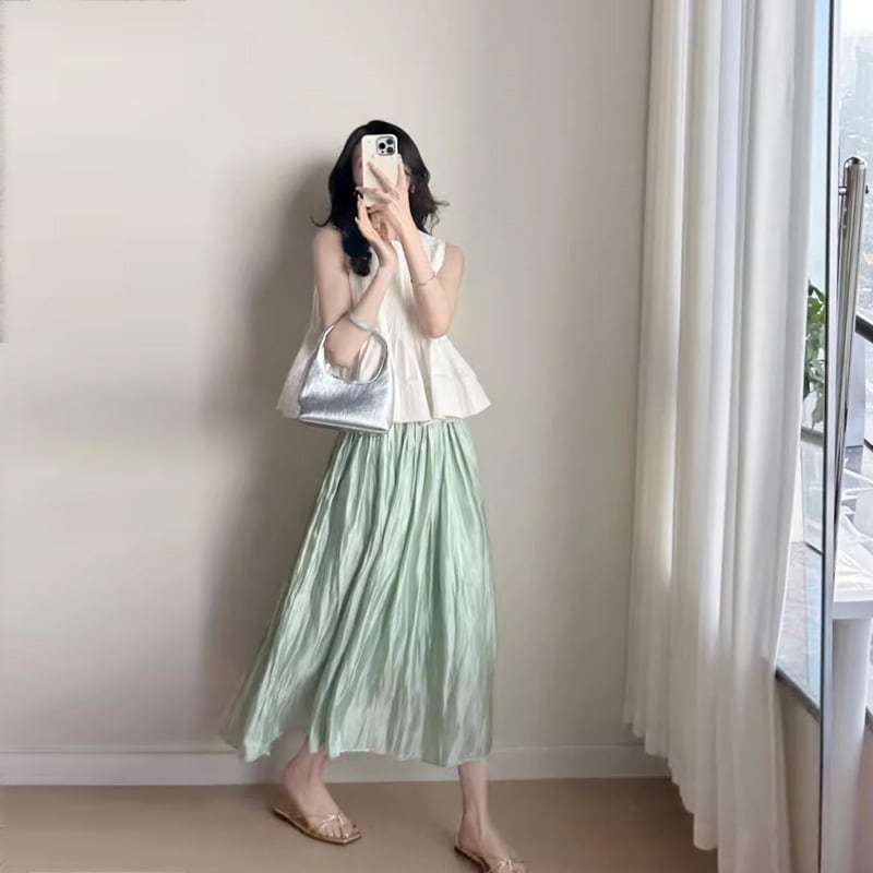 【set】ペプラムタンクトップ+スカート２点セットF7440