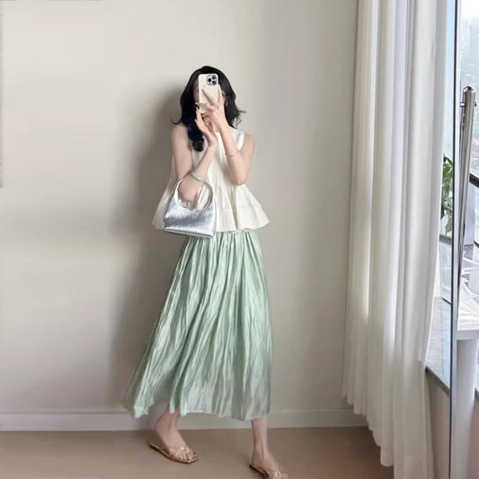 【set】ペプラムタンクトップ+スカート２点セットF7440