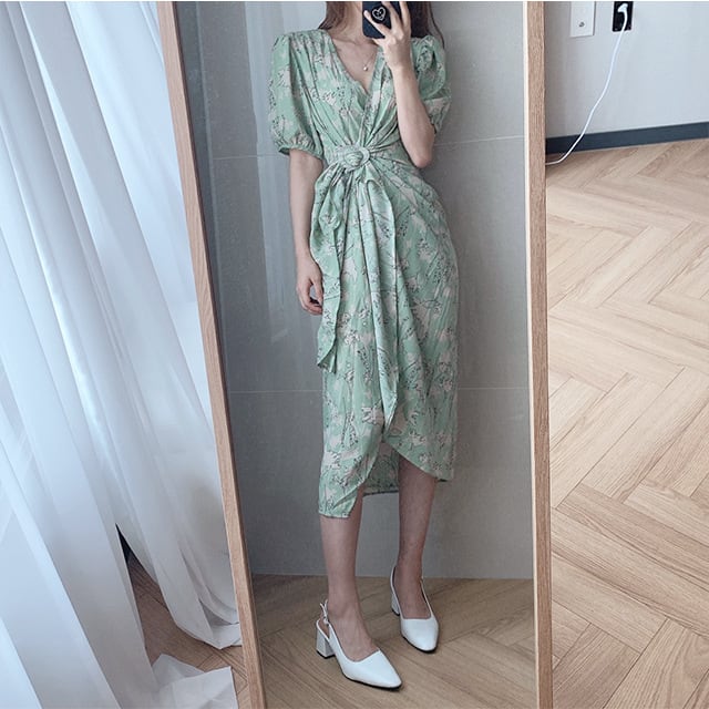【dress】Vネックプリントワンピース　M24751