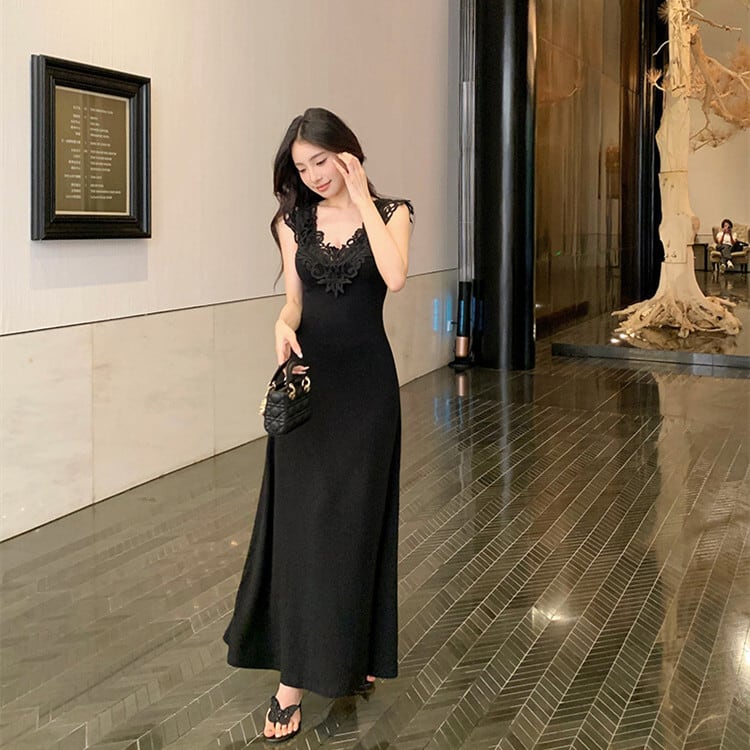 【dress】レース切り替えワンピース　M24843
