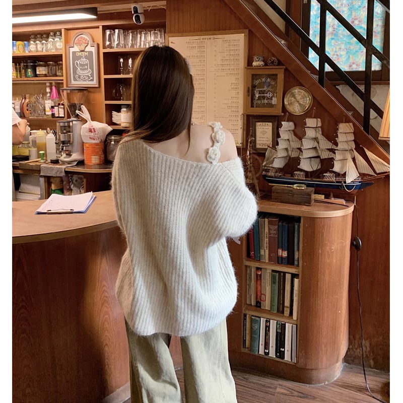 【tops】オフショルダーニットセーター　M27478