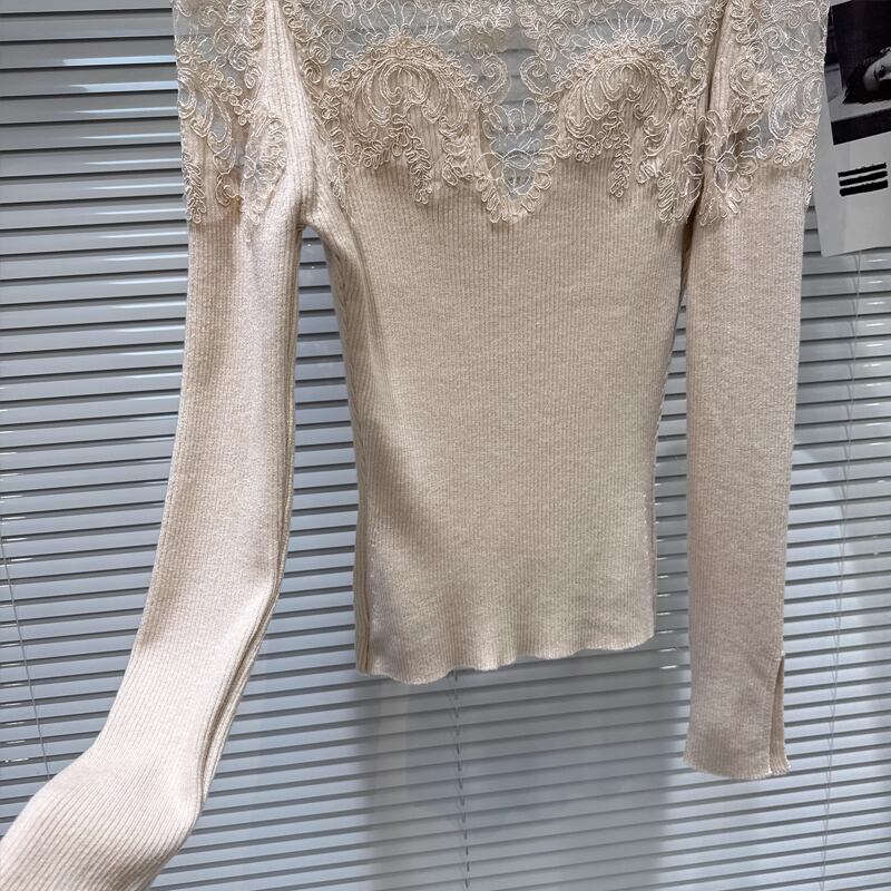 【tops】レースドッキングニットトップス Q7452