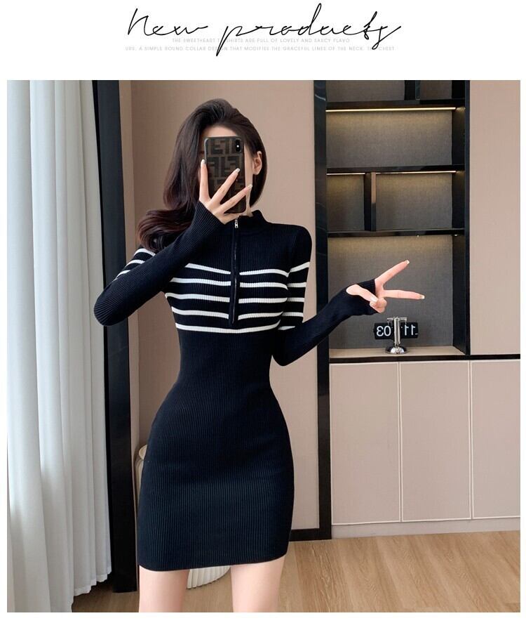 【dress】ファスナーニットワンピース　M18651