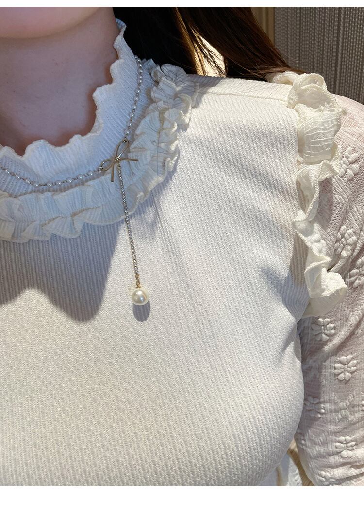 【tops】レース切り替えシャツトップス　M28903