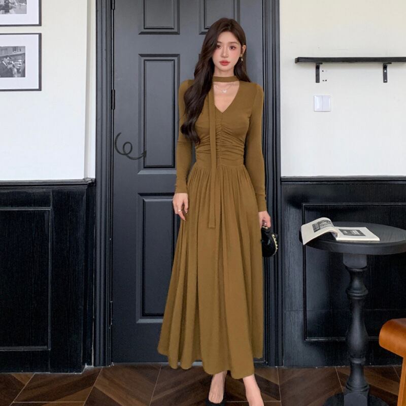 【dress】スカーフ付きAラインワンピース Q6911