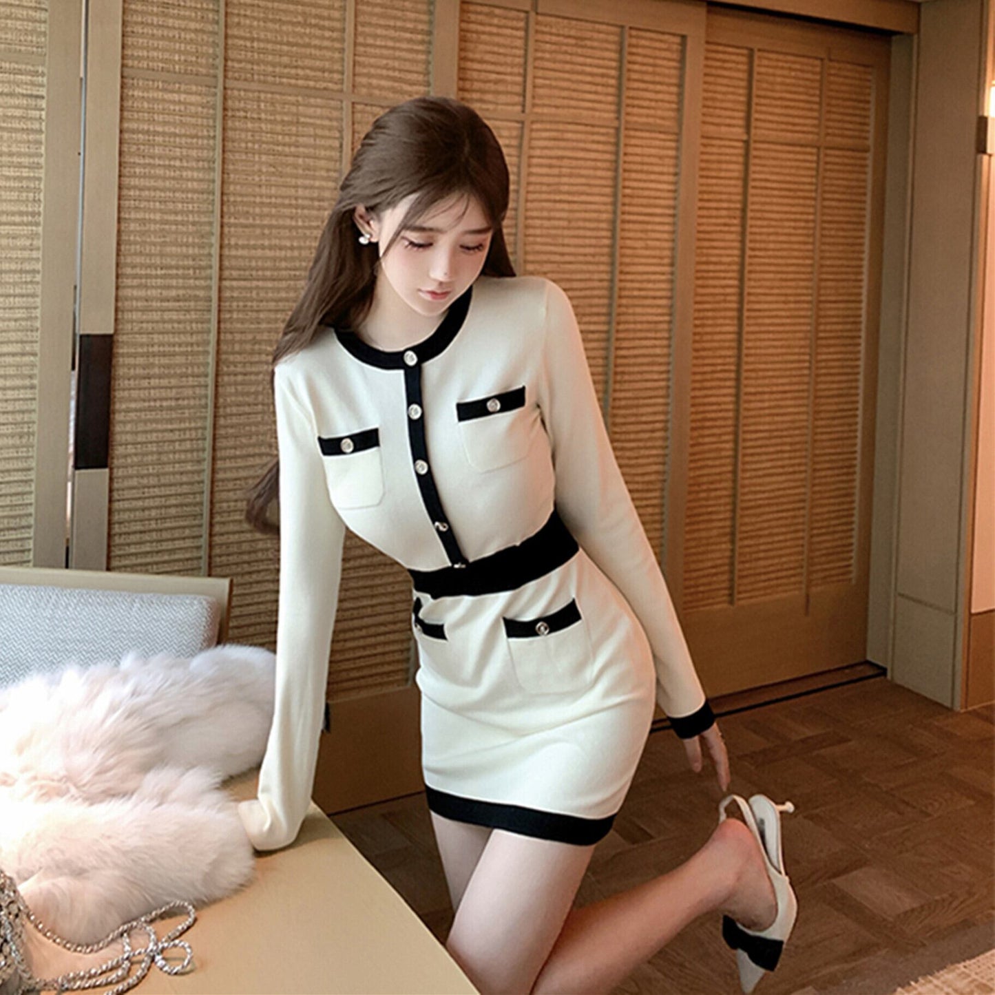【dress】ニットミニワンピース　N3446