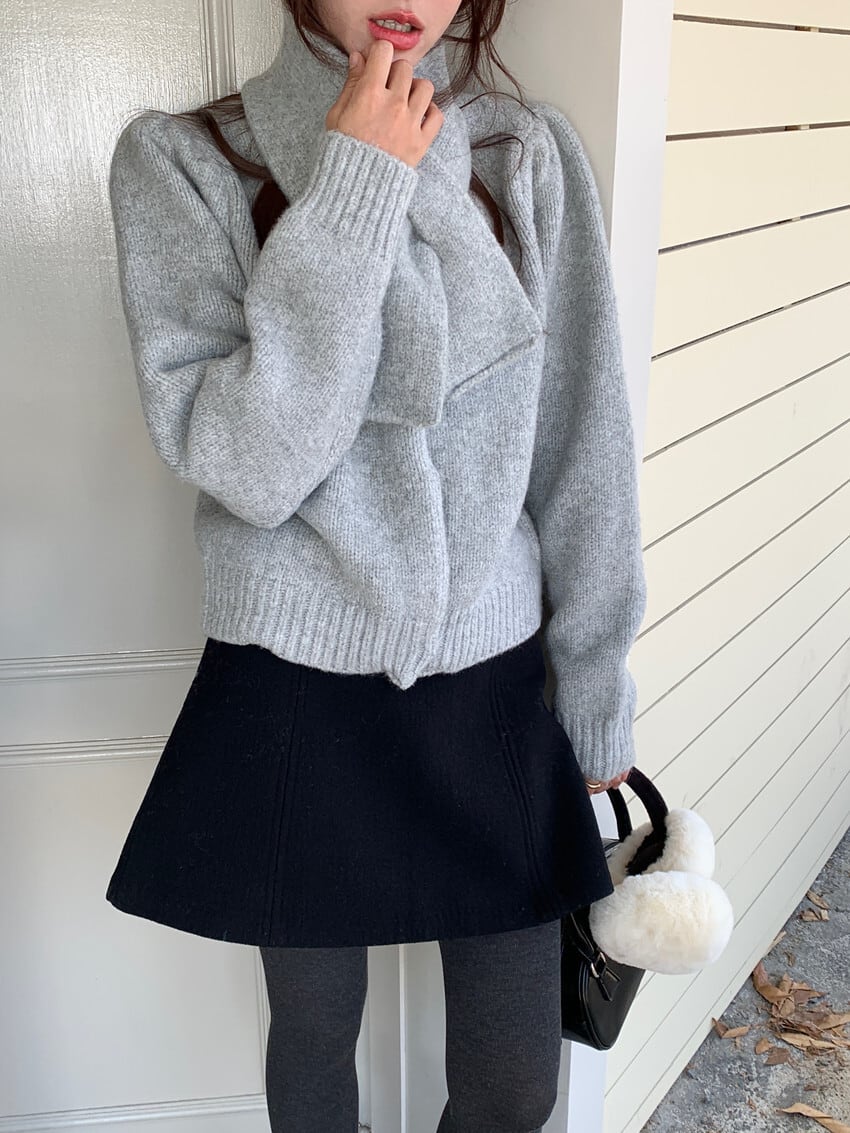 【outer】ニットカーデマフラー付き　M27669