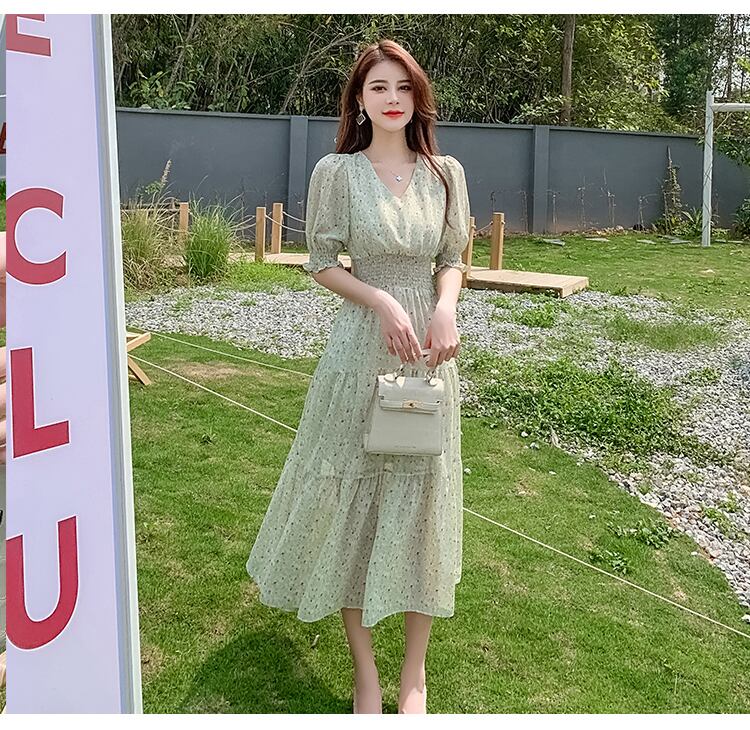 【dress】ファッションend清新！ウィートシフォン森ガール着痩せ花柄ワンピース