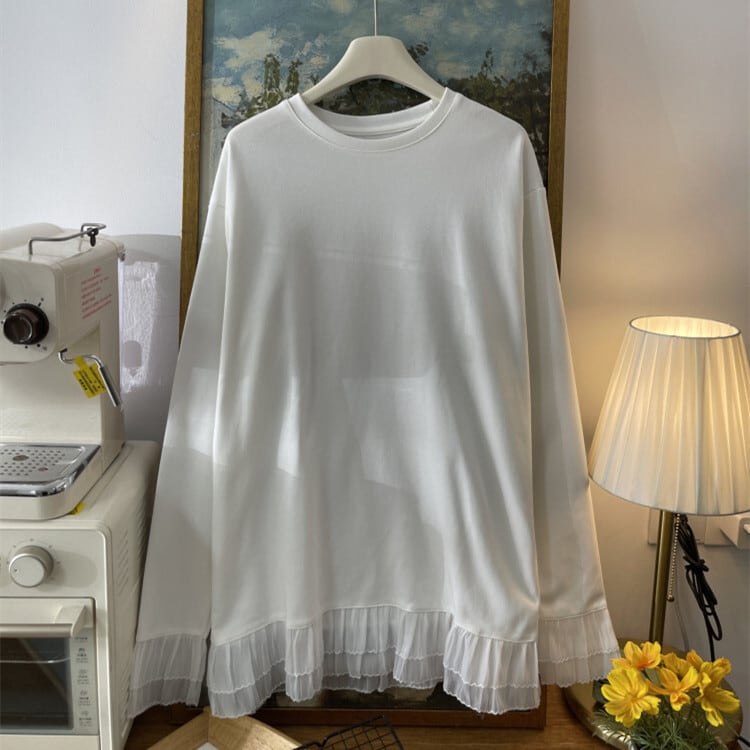 【tops】レース切り替え長袖Tシャツ　M29883