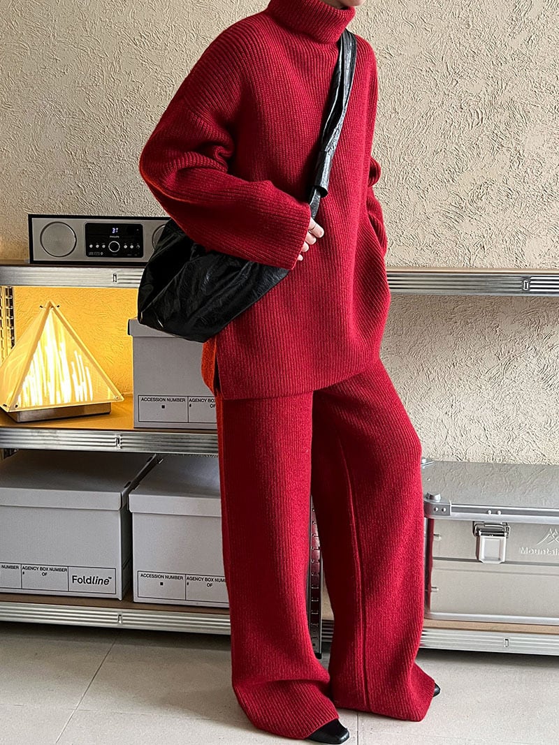 【set】ハイネックニットトップス×ワイドパンツセット　N2913