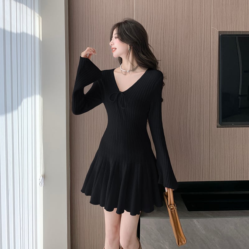 【dress】フレアニットワンピース Q6936