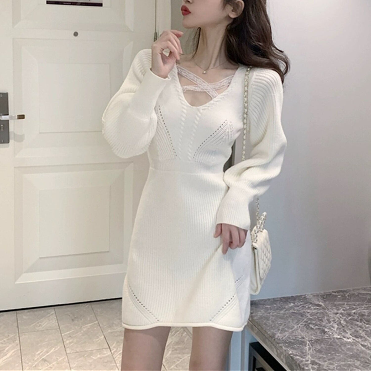 【dress】ニットミニワンピース 　N2265