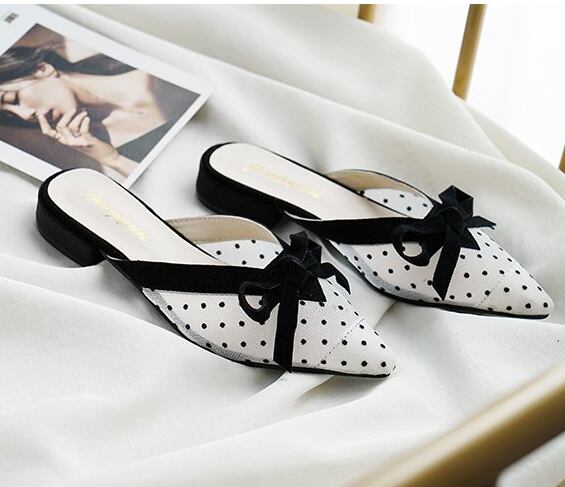 【shoes】「単品発注」2色蝶々結び履きやすいキレー目ス合わせやすいドット柄サンダルF0266