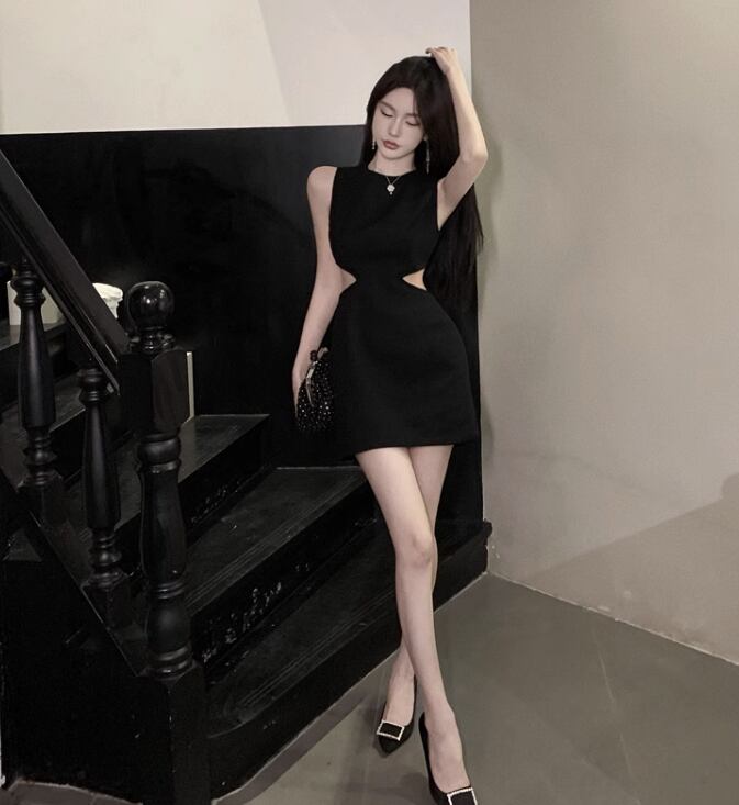 【dress】お値段以上！夏新作2色ラウンドネックノースリーブ二次会披露宴ワンピースF5558