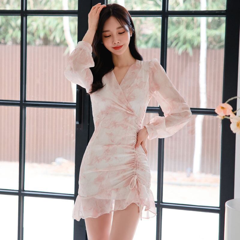 【dress】Vネックギャザーフリルワンピース G21273