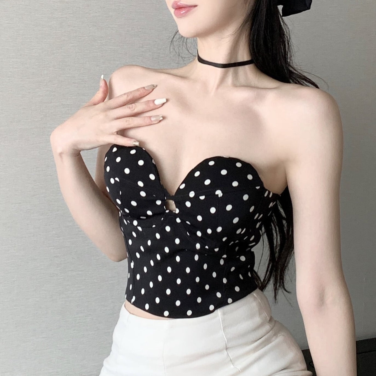 【tops】ドット柄ベアトップ　M24635