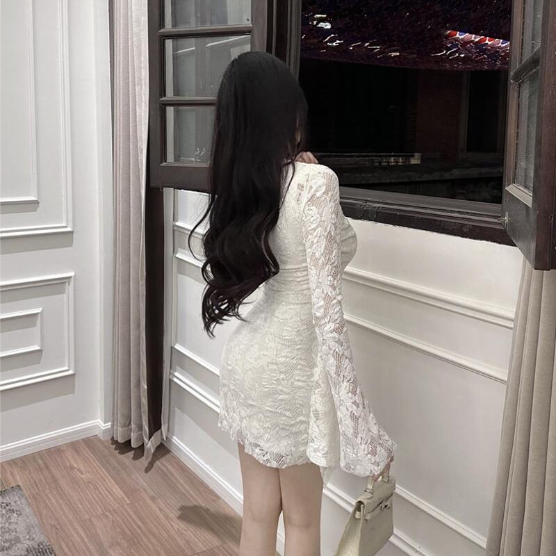 【dress】リボン付きレースワンピース Q7757