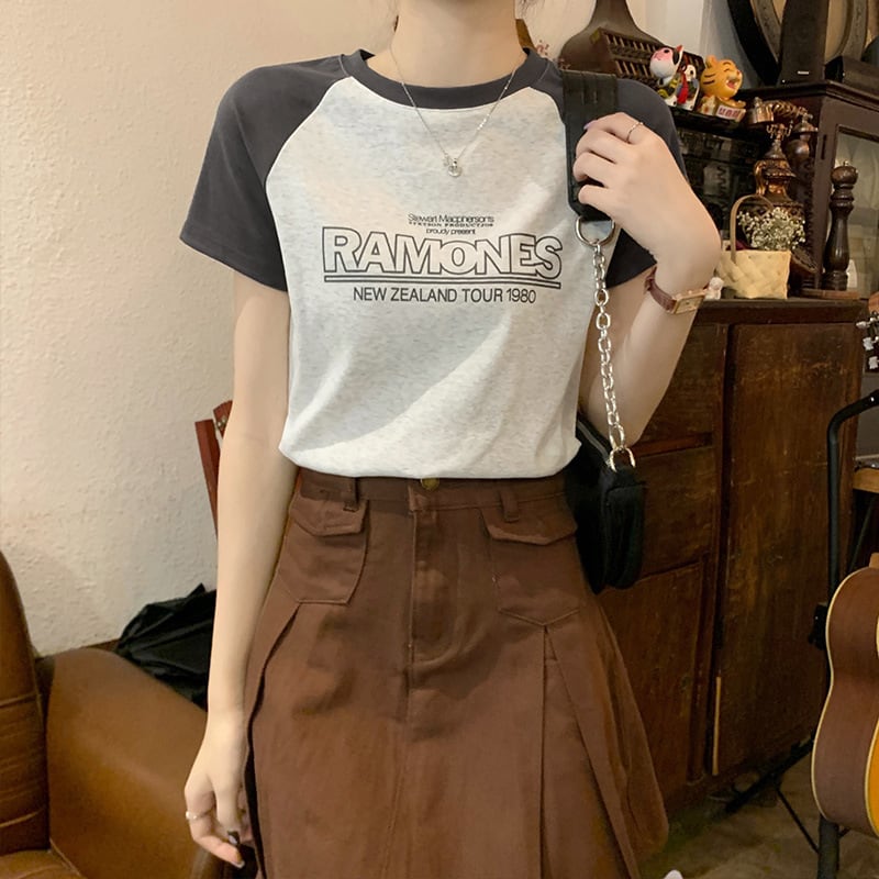 【tops】3色半袖英字柄ＴシャツF7494