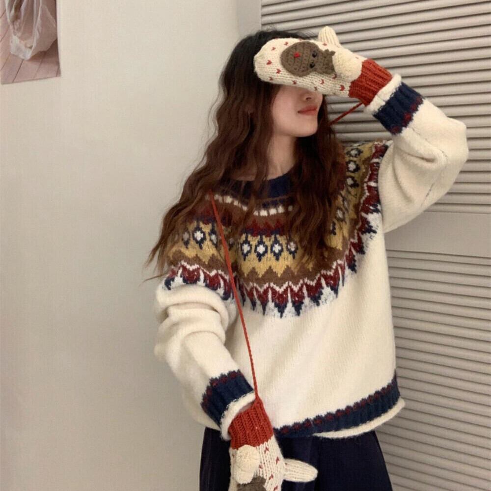 【tops】ジャカードニットセーター　M27108