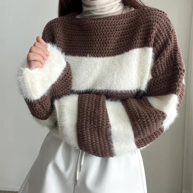 【tops】ボーダー柄ニットセーター　M26908
