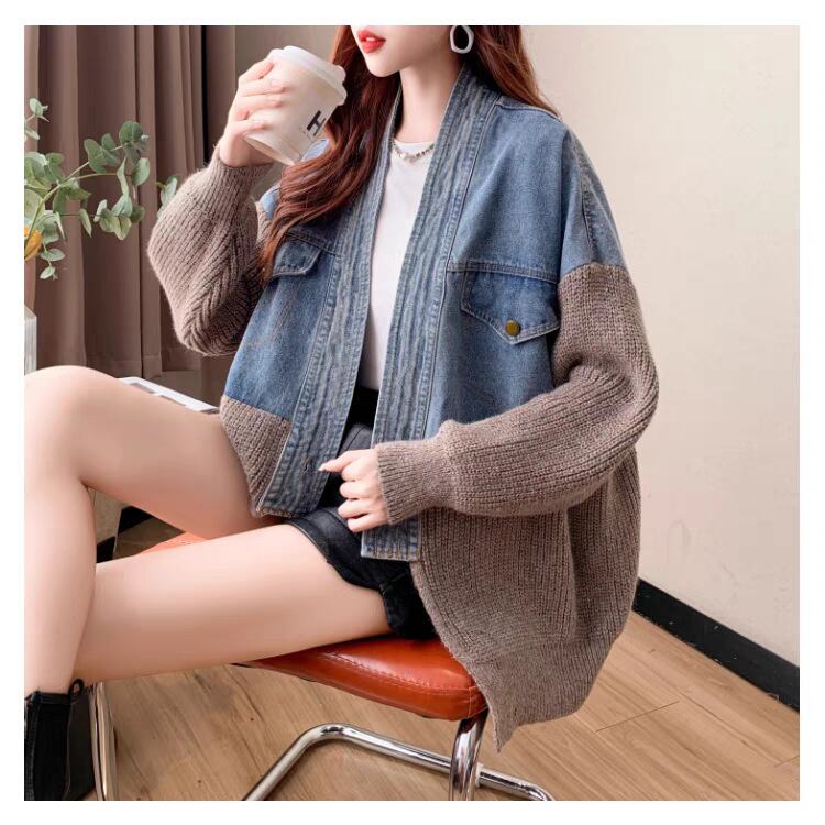 【outer】デニム切り替えニットカーデ　M29329