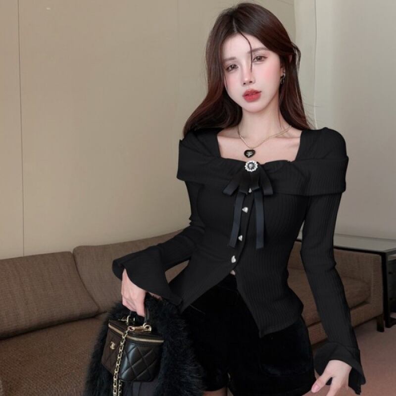 【tops】リボン付きニットトップス　M27285