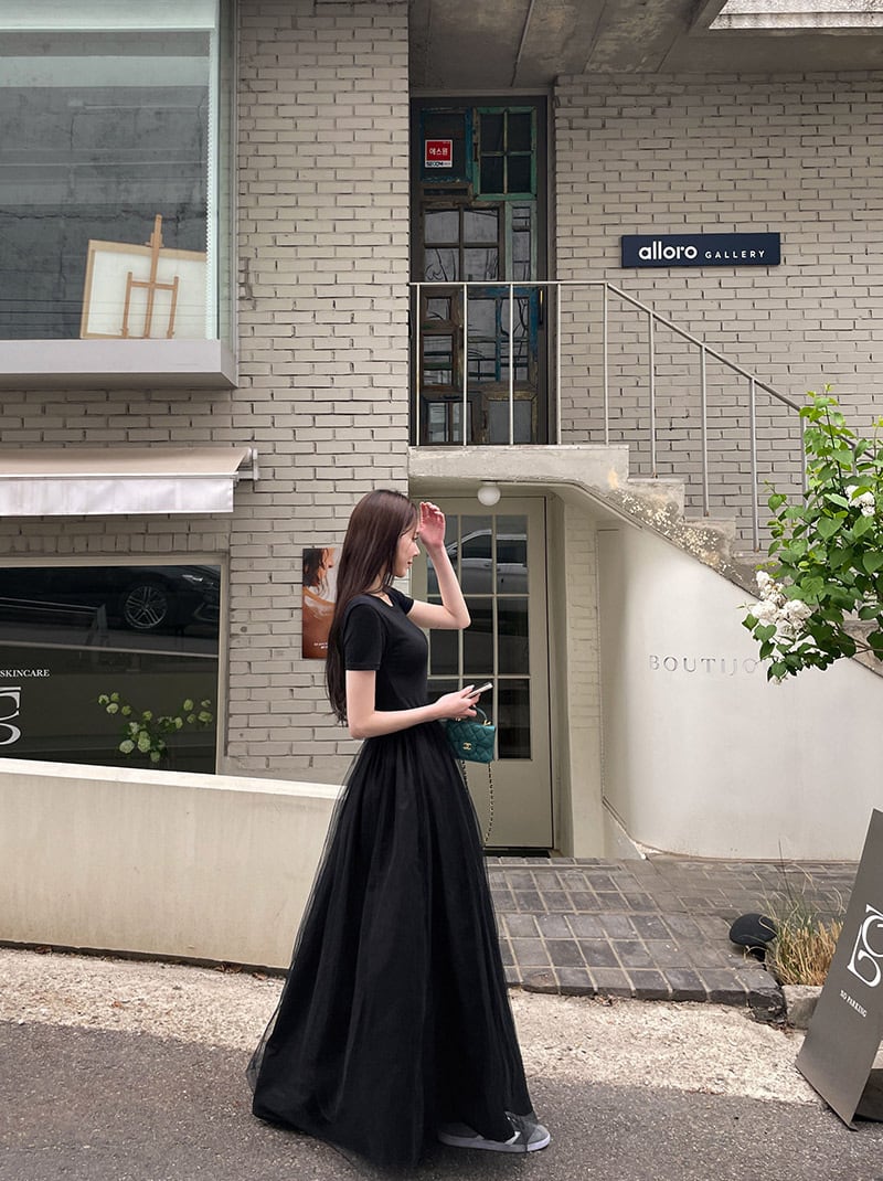 【dress】チュールドッキングワンピース　M24029