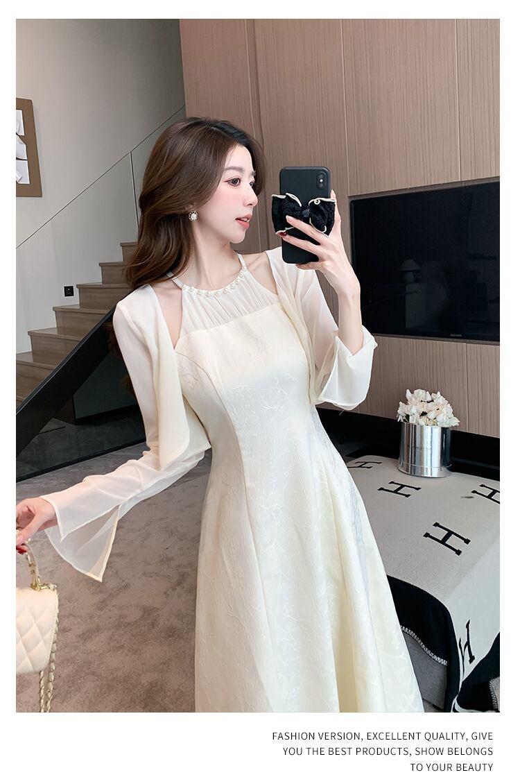 【set】カーディガン+ホルターネックワンピース２点セットG20502