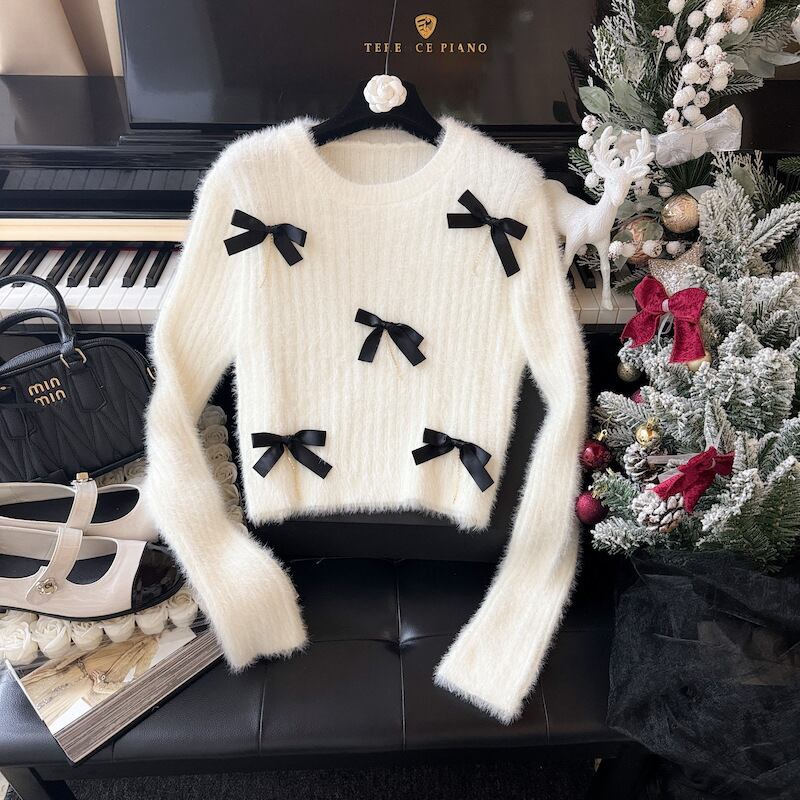 【tops】リボン付きニットセーター　M28248