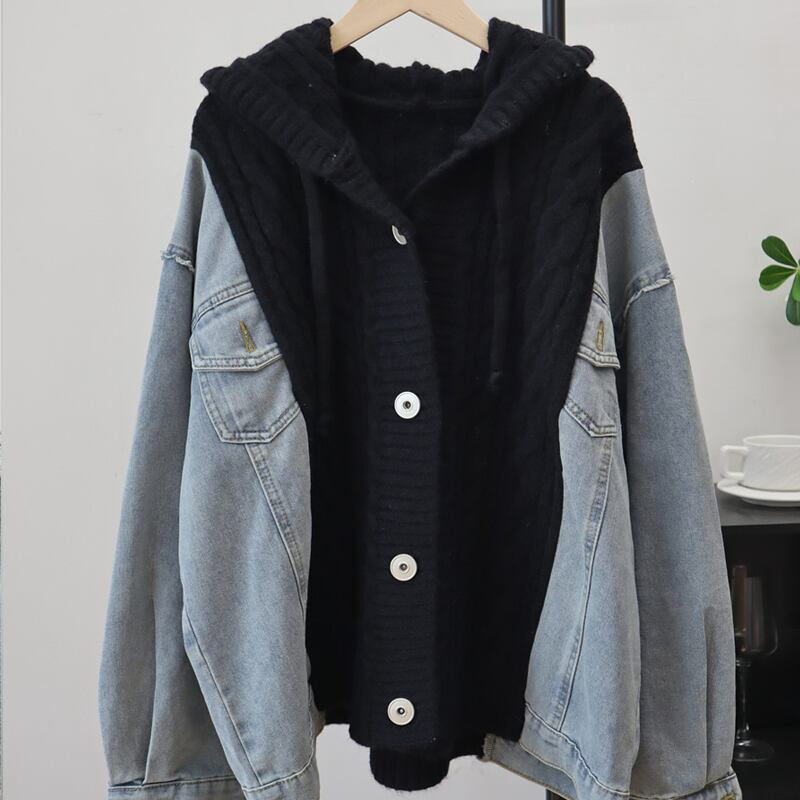 【outer】デニムドッキングニットカーディガン Q7202