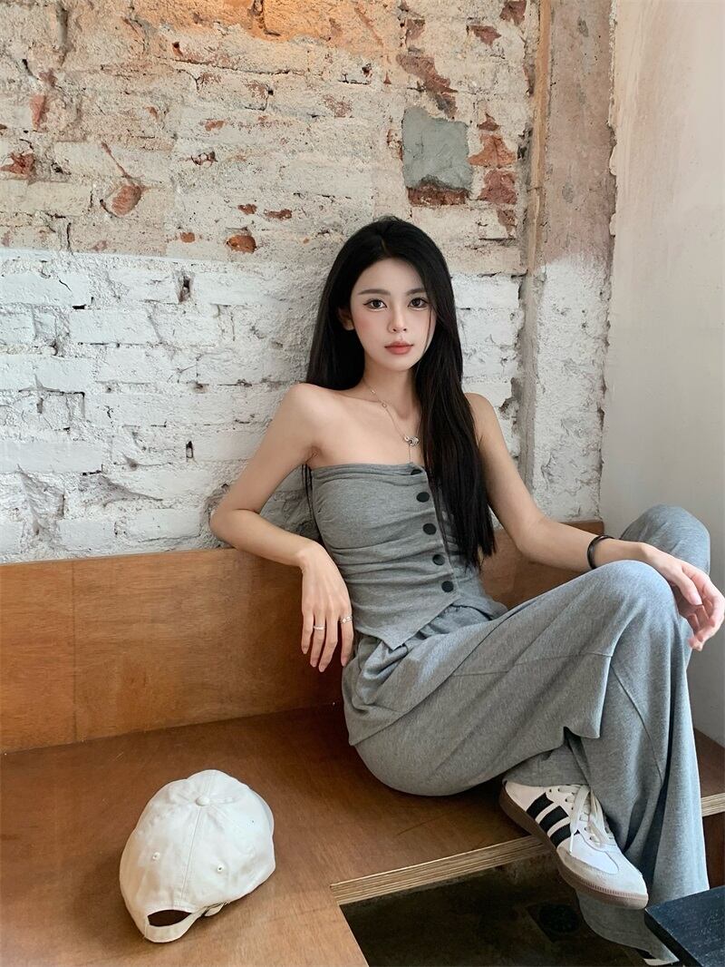 【set】ベアトップ+カジュアルパンツ２点セットG21035