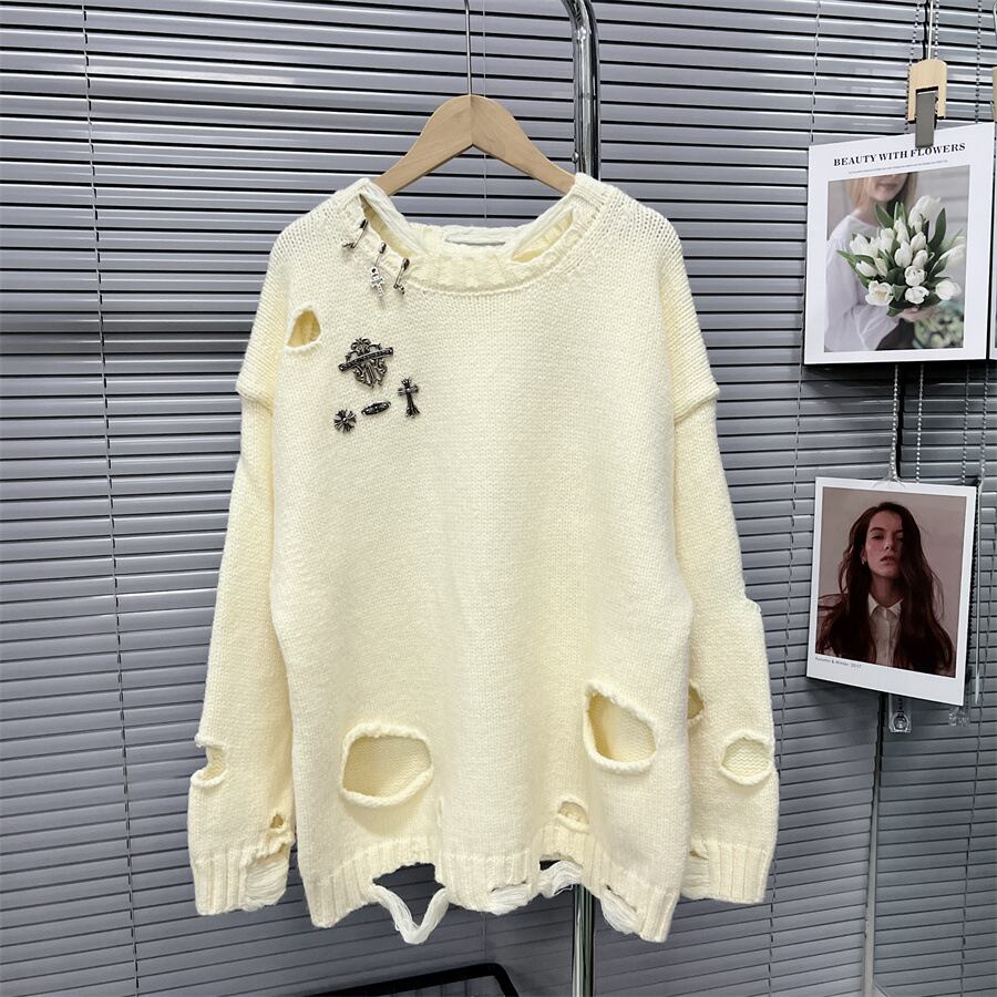 【tops】ダメージ加工ニットセーター　M18470