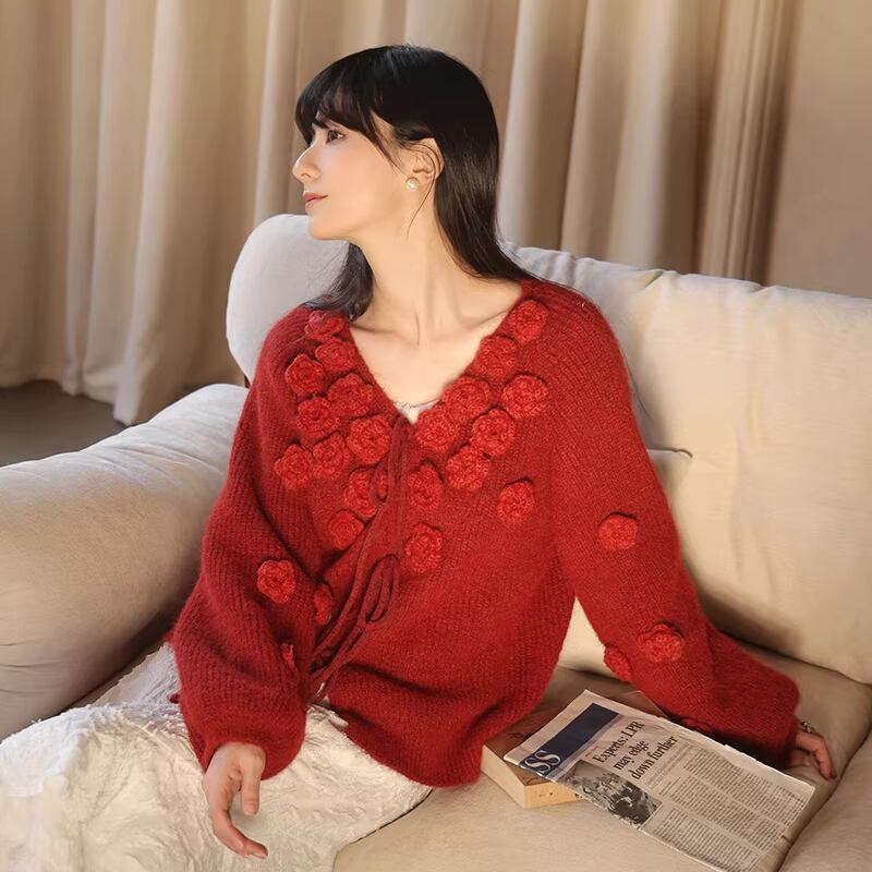 【tops】立体感フラワーニットトップス Q7782