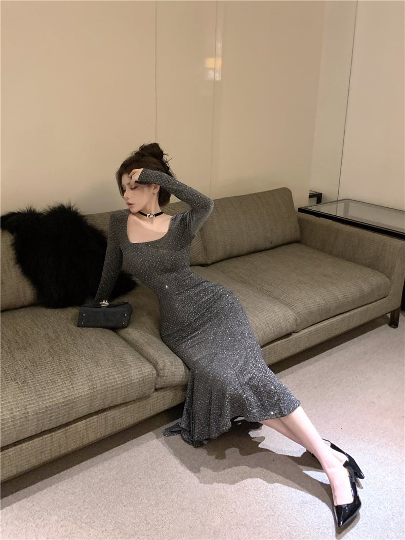 【dress】ビジューマーメイドワンピース　M26179