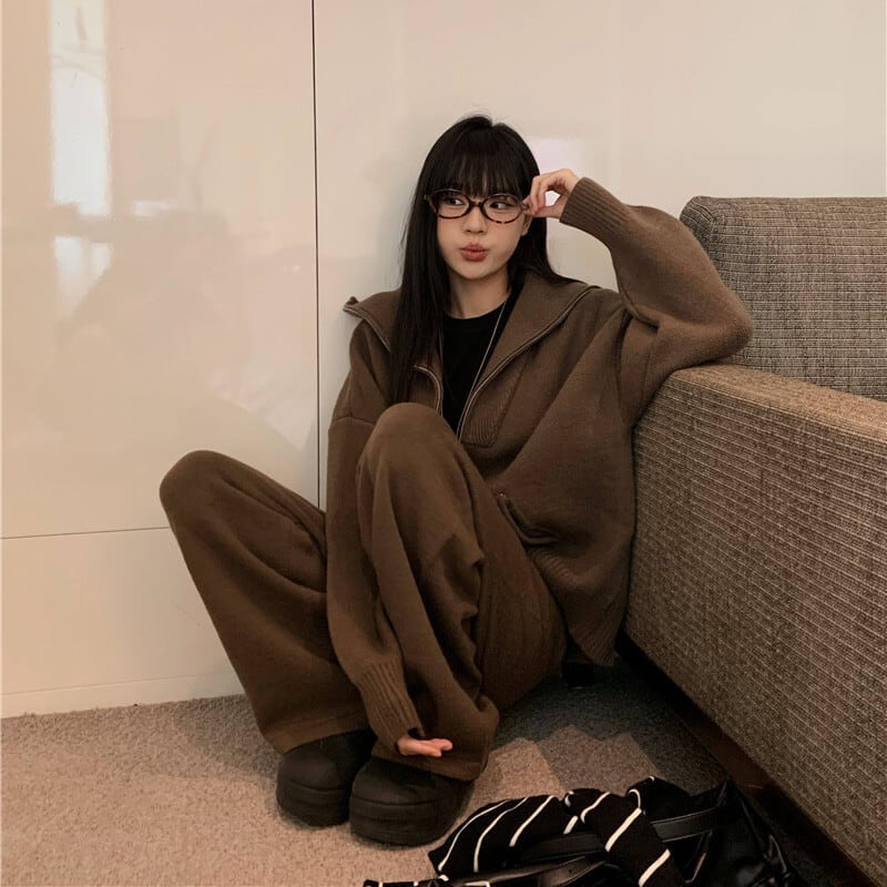 【set】ニットカーデ×ワイドパンツセット　M27220