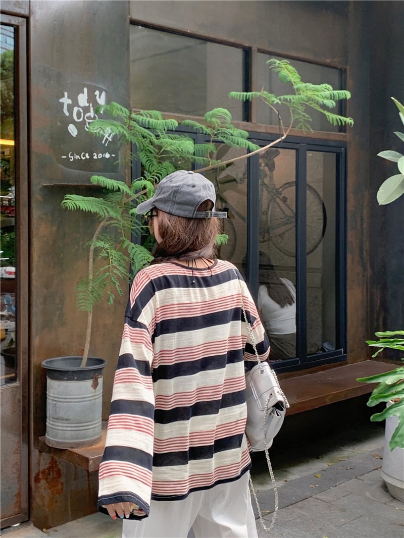【tops】ボーダー柄長袖Tシャツ　M25169