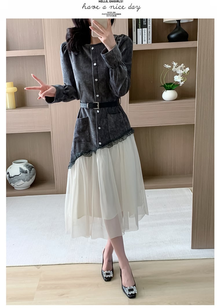 【dress】チュールコンビワンピース　M29588