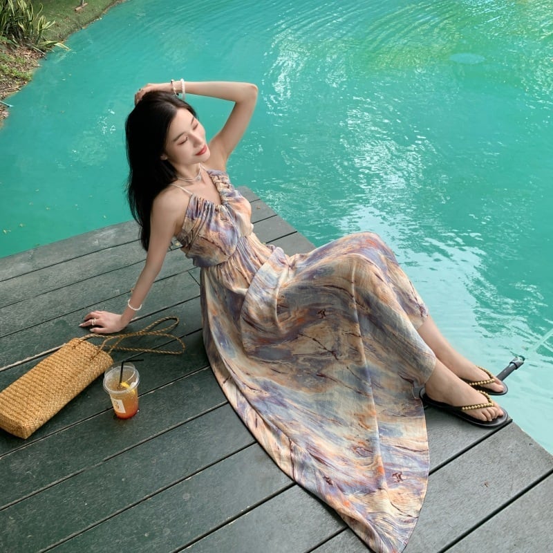 【dress】ホルターネックプリントワンピース　M25157