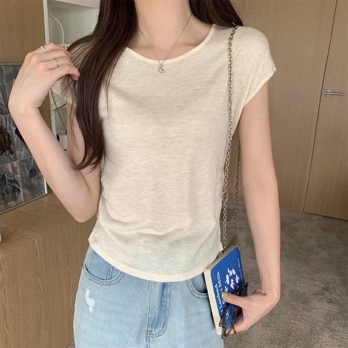 【tops】ニットTシャツ　M25142