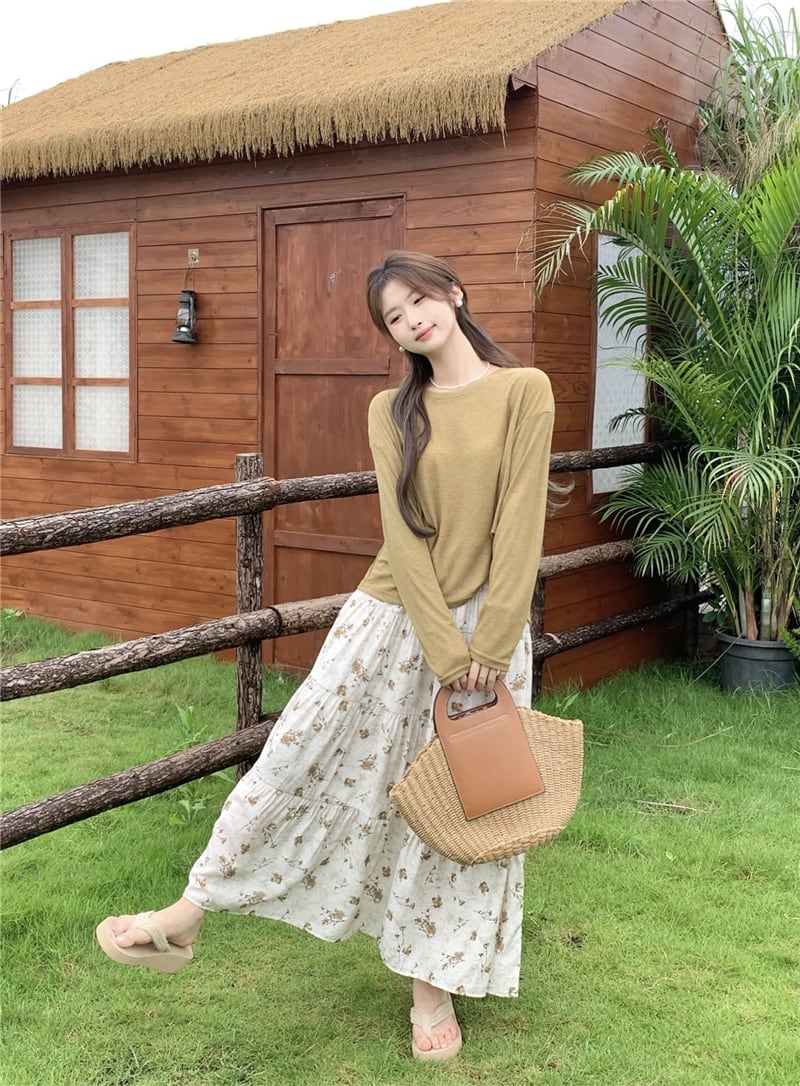 【set】長袖Tシャツ×花柄スカートセット　M23900
