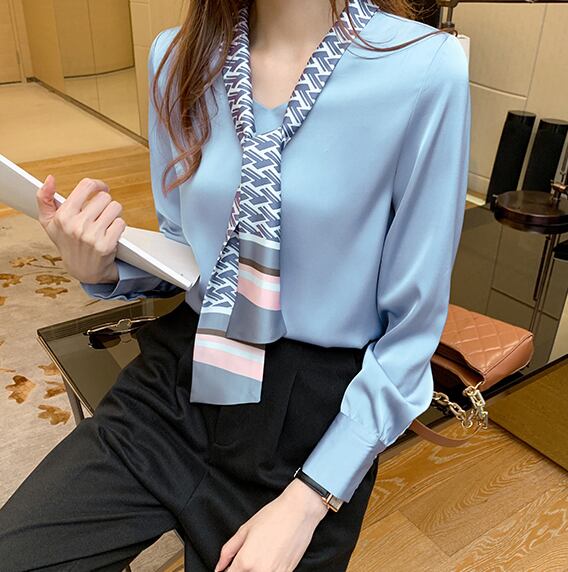 【tops】春新作バンドカラー長袖体型カバーファッションプリント配色シャツF0672